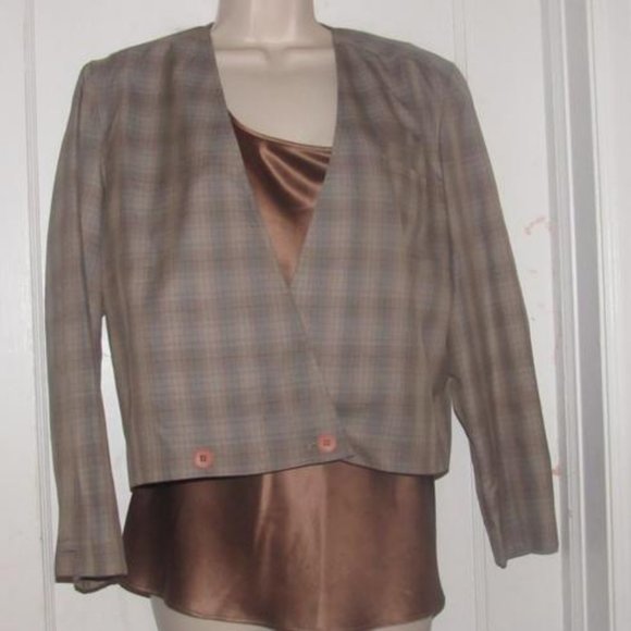 Dior Brown Burgundy Blue Plaid Deep V-neck Cropped